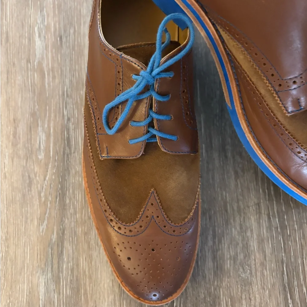 Men's Bold Society by Sony Brown Wingtip Dress Shoes with Blue Accents Sz 12